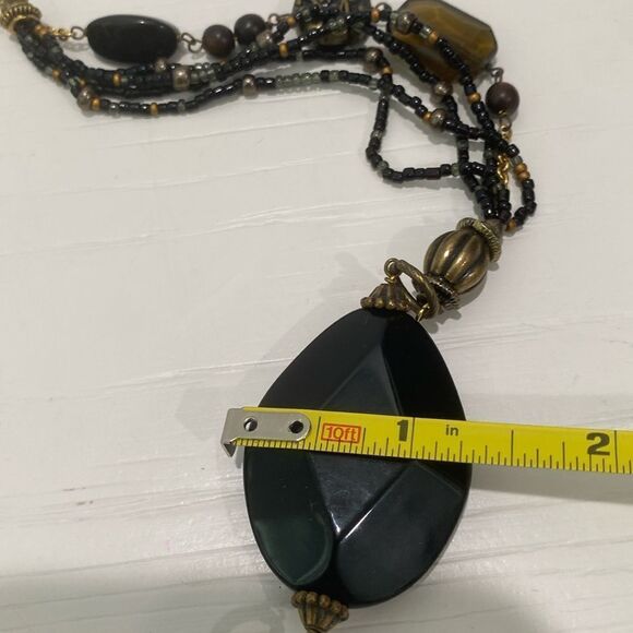 Coldwater Creek 5 Strand Asymmetrical Beaded Necklace In Black And Gold Tone - Picture 9 of 10